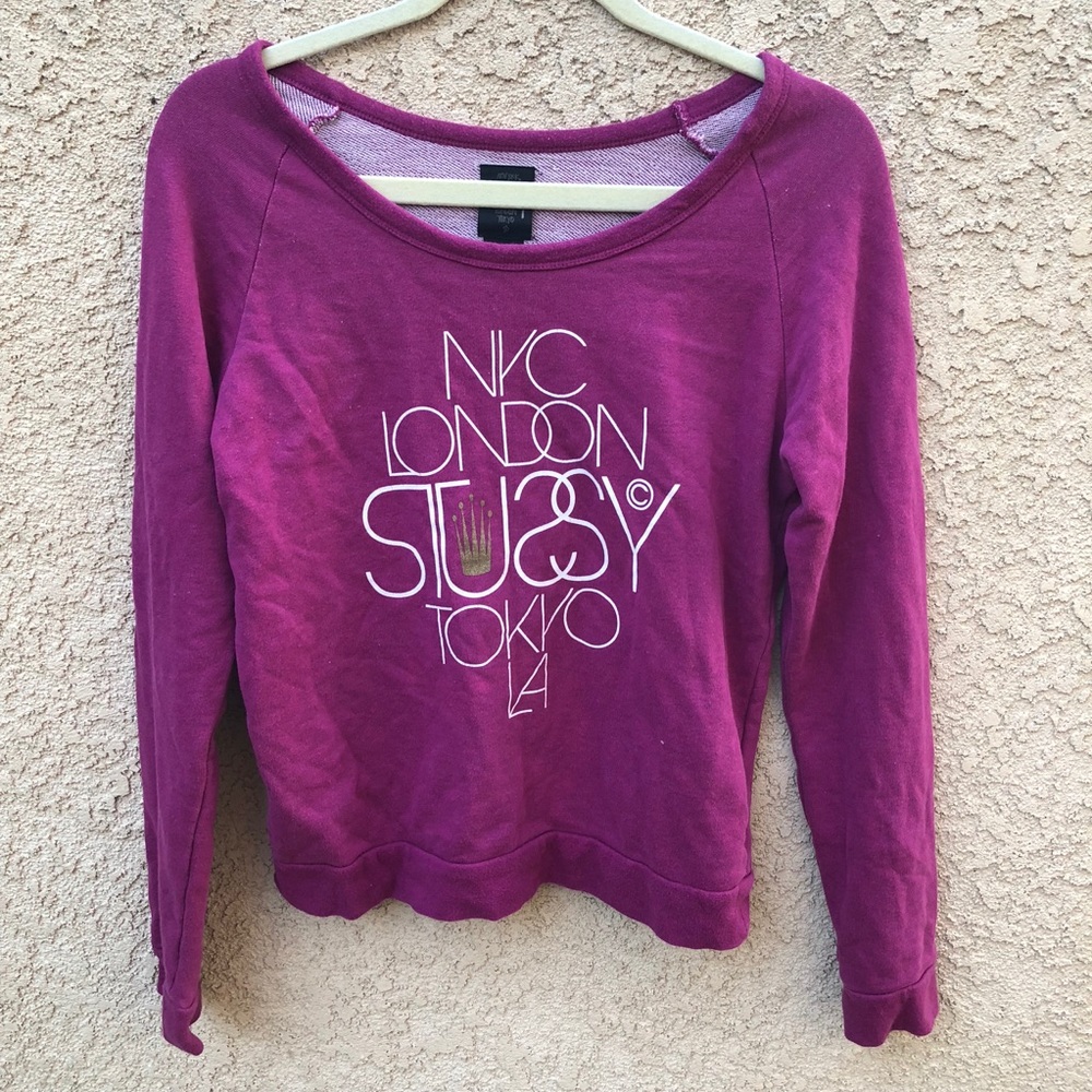 STUSSY purple international crew long sleeve